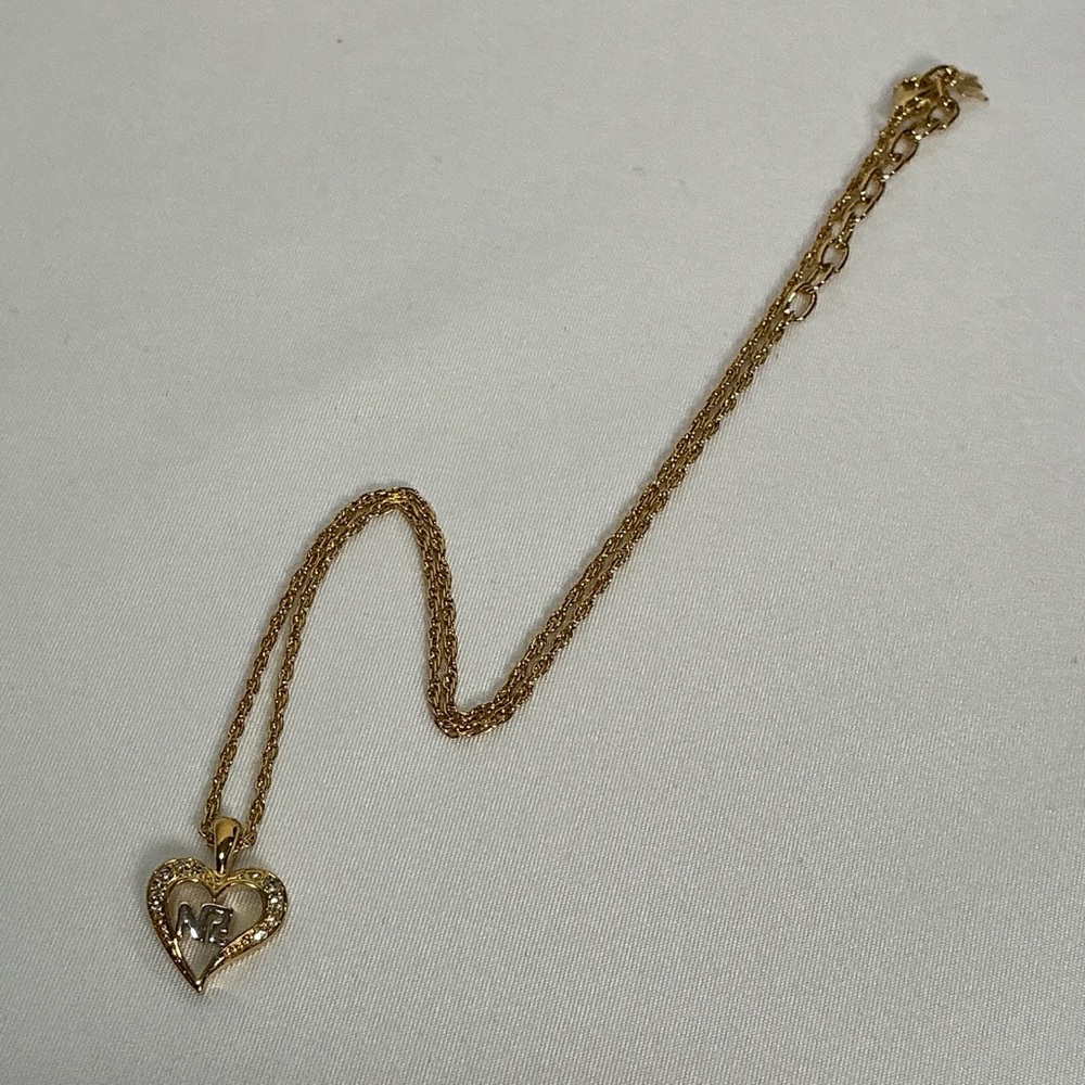 Vintage Nina Ricci Rhinestone Gold Silver  Heart Pendant Necklace - Picture 4 of 9